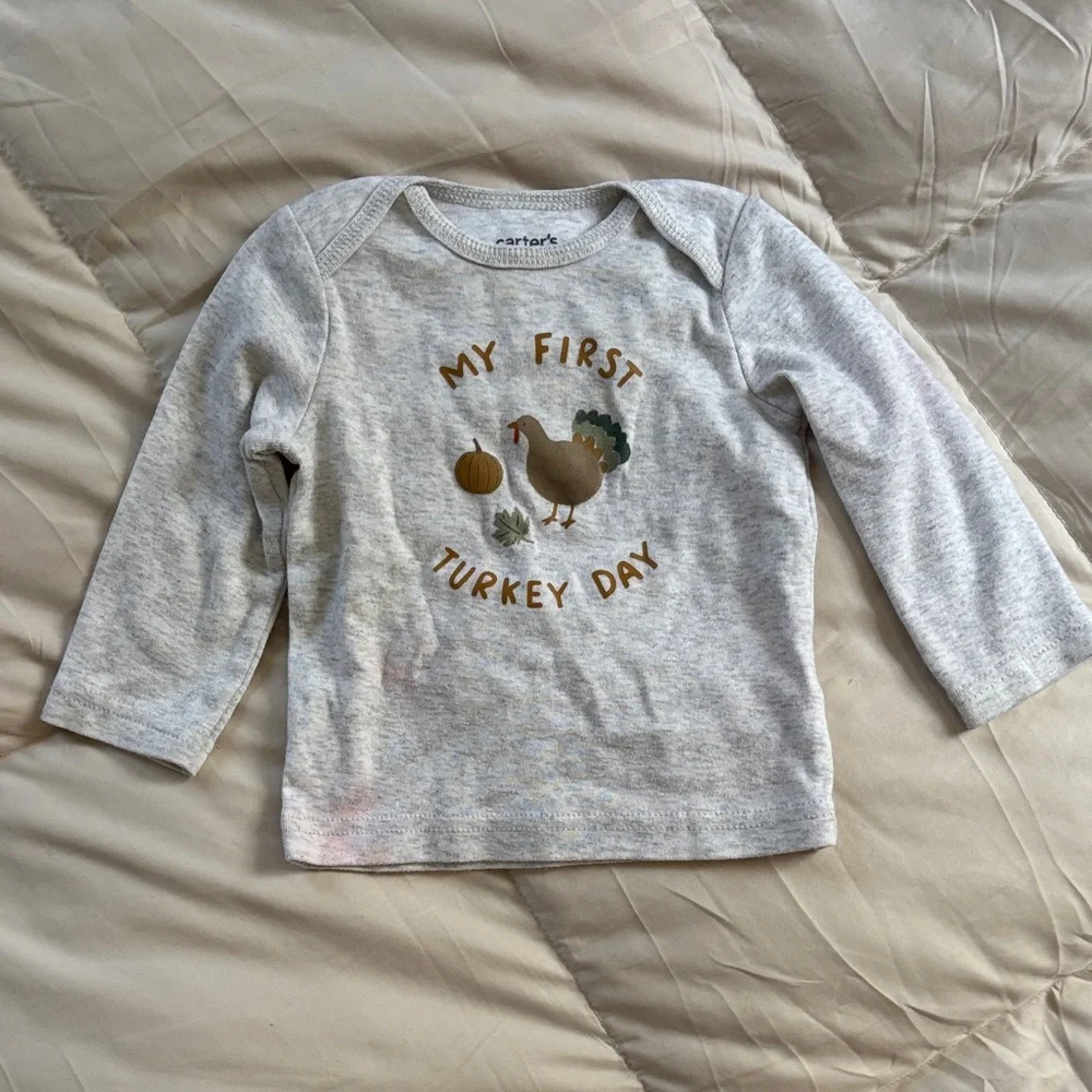 Carter's Festive My First Turkey Day Thanksgiving Outfit Set Onesie Pants Brown